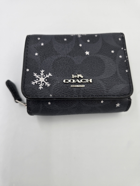 Coach Handbags - COACH Navy Blue Signature Snowflake Compact Trifold Wallet with Silver Logo